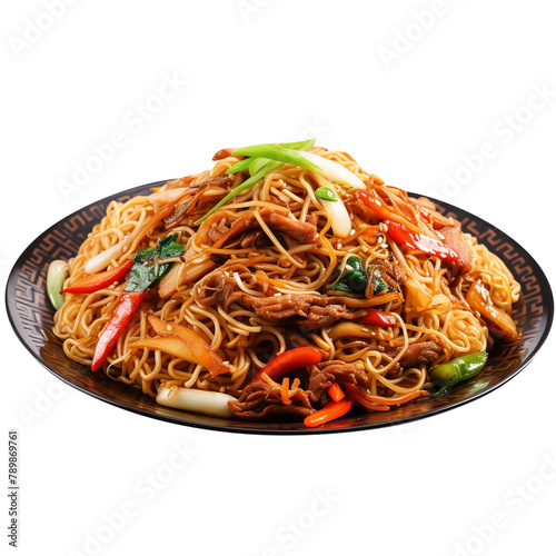 Delicious  and Spicy Fried Noodles  Isolated On White Background