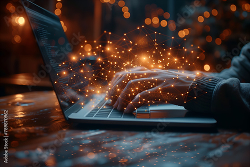 Digital technology of the future People who use laptops with Internet networking technology Connecting internet networks with artificial intelligence (AI)