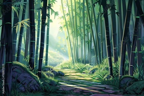 Bamboo Forest Illustration style landscape