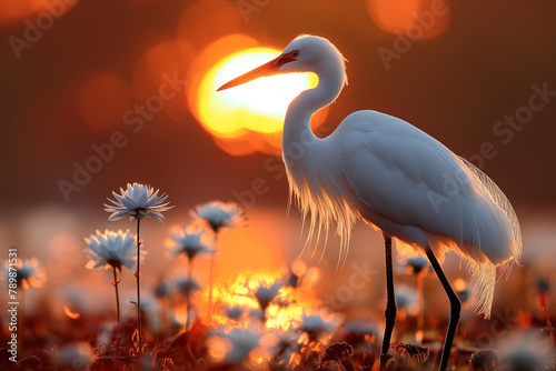 heron on sunset background photo