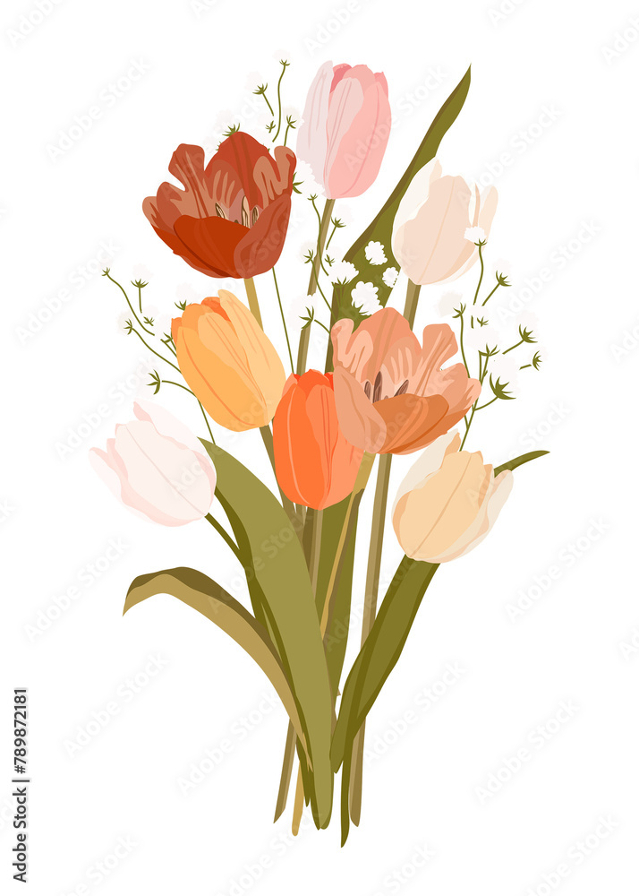Tulip bouquet png clipart, aesthetic flower illustration on transparent background