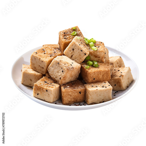 Sweet Cantonese Salt and Pepper Tofu Isolated On White Background  photo