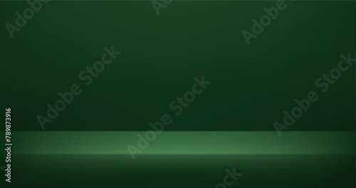 Empty dark green studio room background. Abstract studio room platform design. Use for product display presentation, cosmetic display mockup, showcase, media banner, etc. Vector Background.