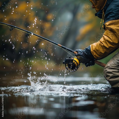 Fly fishing in a river photo