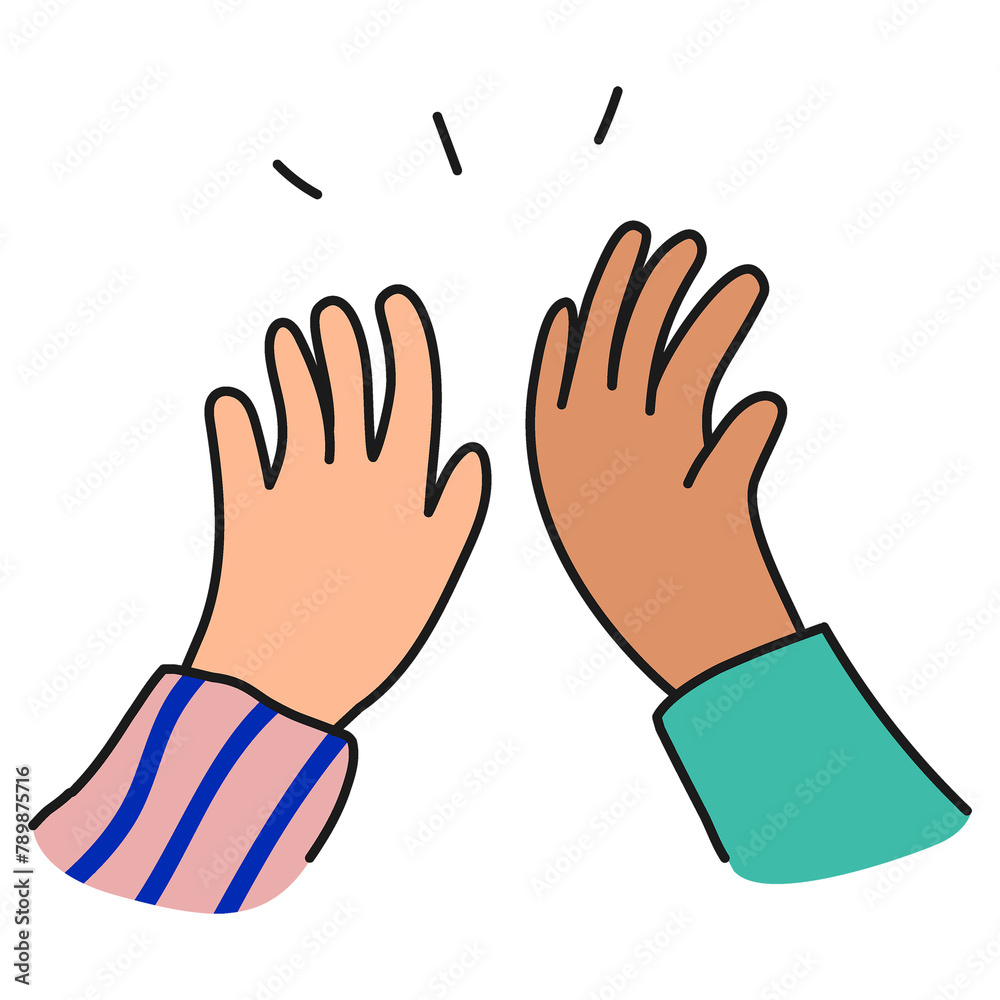 Fototapeta premium Png diverse hands high five sticker, celebration doodle on transparent background
