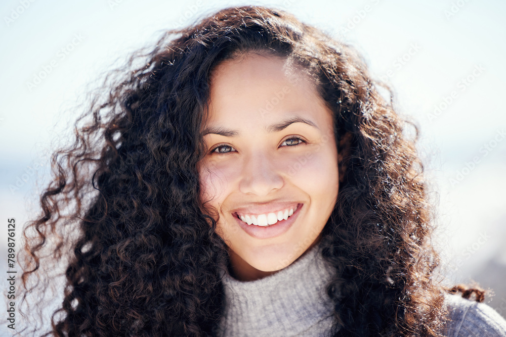 Outdoor, smile and portrait of woman in nature for travel, sunshine weekend and peace on vacation. Female person, confident and face with happiness for holiday, adventure and tourism in Ecuador Outdoor, smile and portrait of woman in nature for travel, sunshine weekend and peace on vacation. Female person, confident and face with happiness for holiday, adventure and tourism in Ecuador