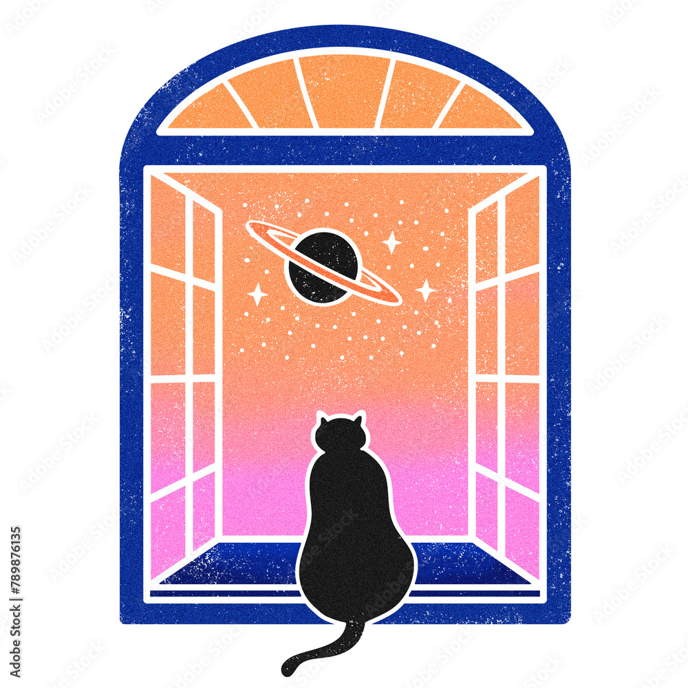 Window Transparent Cat Black cat png sticker, galaxy window, transparent background Stock ...
