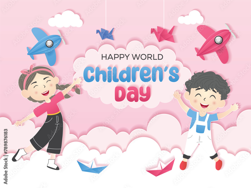 Papaer Cut Style Hand Drawn Background for World Children's Day Celebration Papaer Cut Style Hand Drawn Background for World Children's Day Celebration