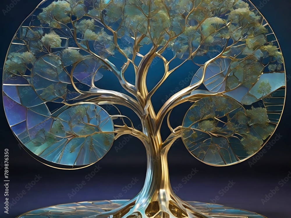 Create a holographic tree inspired by the Fibonacci sequence, with ...