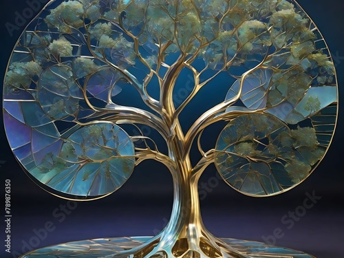 Create a holographic tree inspired by the Fibonacci sequence, with branches growing in proportions dictated by the golden ratio.
