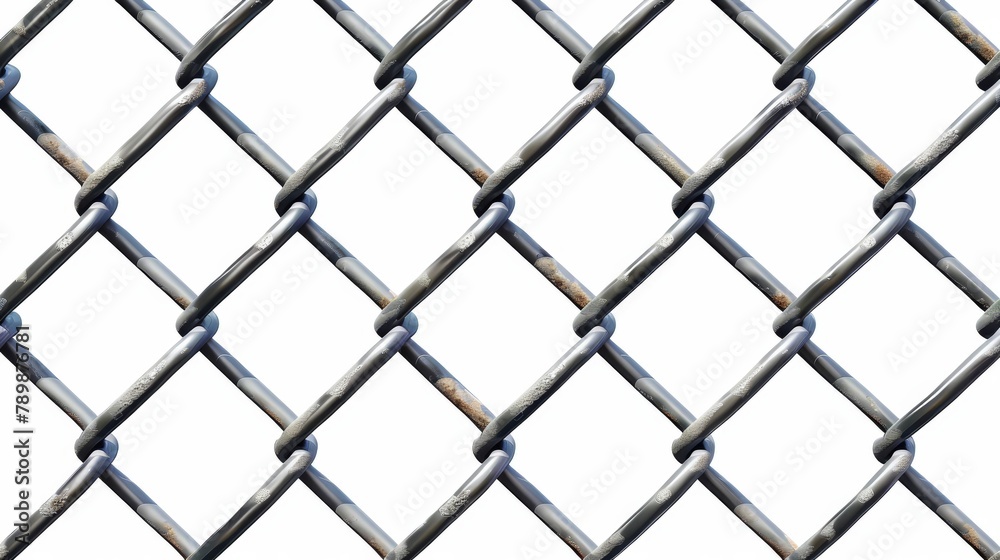 This modern illustration shows a metal wire mesh fence, rabitz grid isolated on a white background. The steel security barrier can be used in prisons, military units, cages, towers, and other