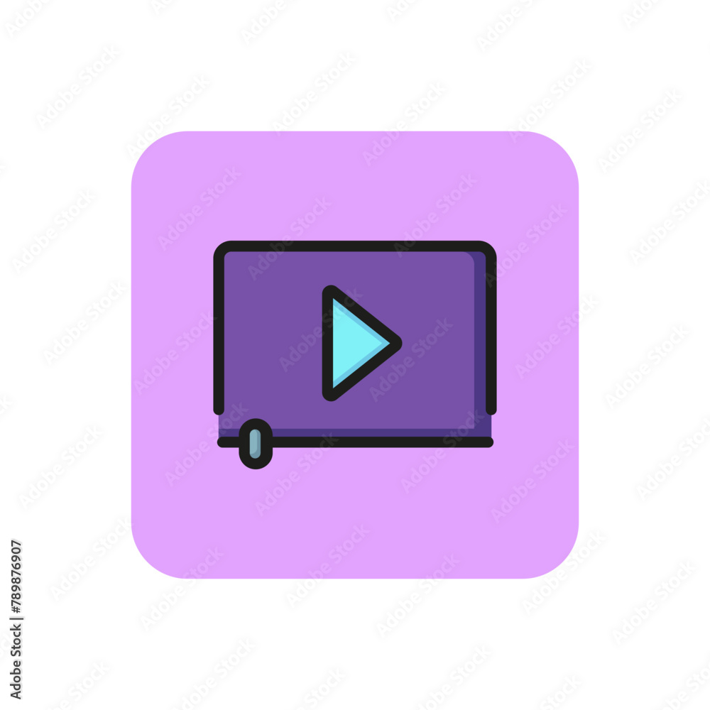 Video player interface line icon. Play button, negative, filmstrip. Video content concept. Can be used for topics like movie, mobile apps, video. Video player interface line icon. Play button, negative, filmstrip. Video content concept. Can be used for topics like movie, mobile apps, video.
