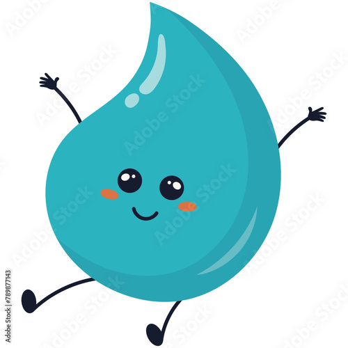 Cute Cartoon Water Drop Character. Vector Illustration on White Background