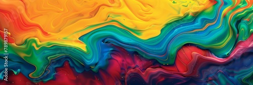 Color liquid ink splash abstract background rainbow art. Rainbow splash collage mix flow drip. Fluid wave color yellow  red  green  blue. Liquid ink palette motion