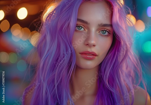 a stunning young lady with beautiful purple hair