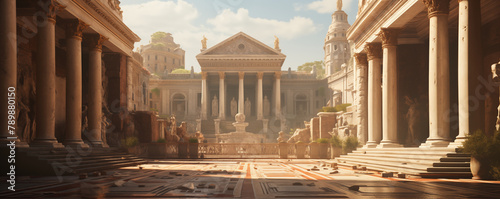 Ancient roman ruins with columns in Rome, panoramic view, generated ai

