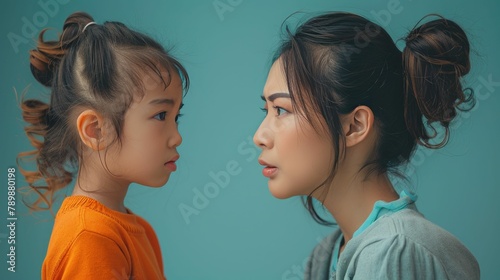 Asian mom scolding child for breaking a rule photo