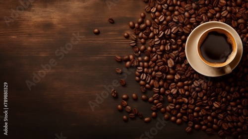 Coffee Cup and Roasted Coffee Beans, Coffee Background.