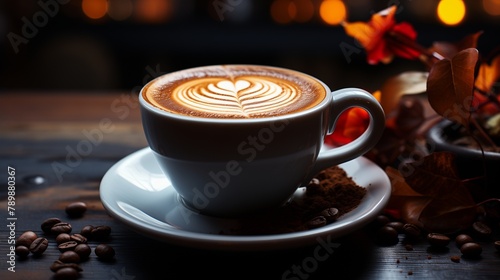 Coffee Cup and Roasted Coffee Beans, Coffee Background.