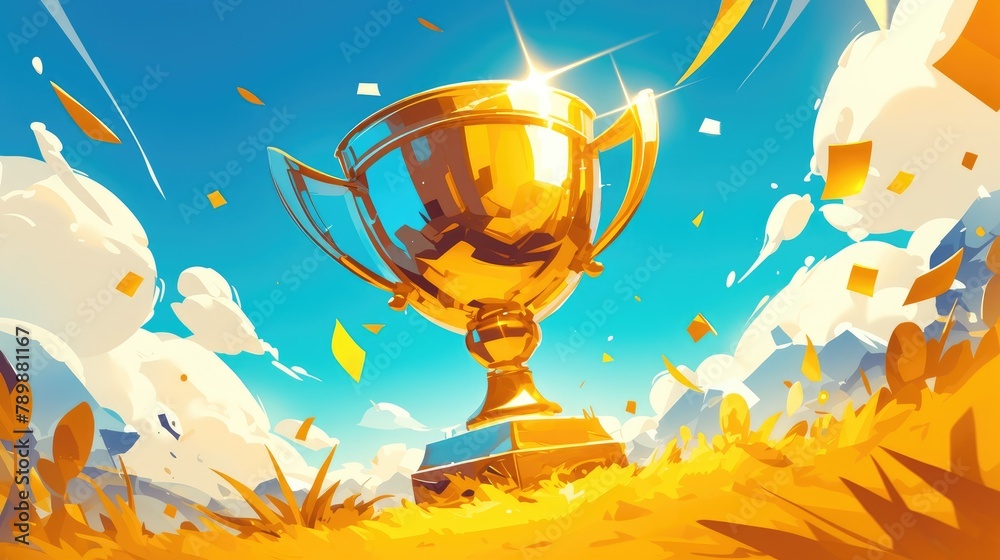 Naklejka premium Illustration of a gleaming golden trophy awarded for first place in the championship