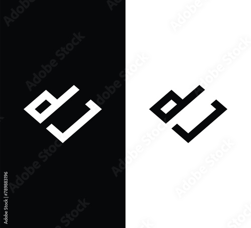 Initial letter DJ monogram logo design in black and white