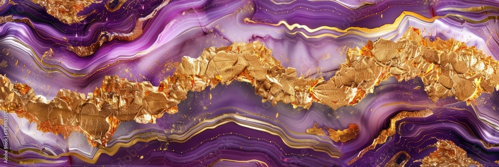 Epoxy resin texture with purple, gold and pink background. Banner Abstract marble waves coloured with crushed gold. Executed in the style of liquid art. Epoxy resin texture with purple, gold and pink background. Banner Abstract marble waves coloured with crushed gold. Executed in the style of liquid art.