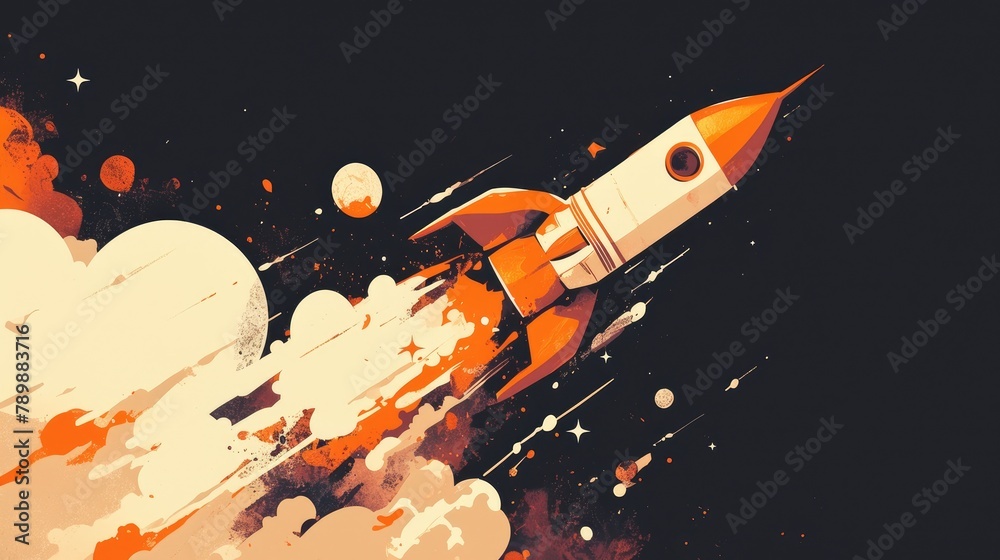 Fototapeta premium Iconic retro rocket symbol in 2d format