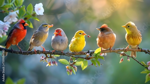 Birds of all colors gather in the morning to talk about finding food.