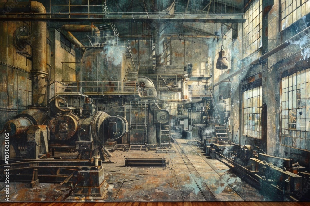 Amidst the whispers of bygone eras, a mural of industry rises, embodying the essence of labor etched into the very fabric of time.