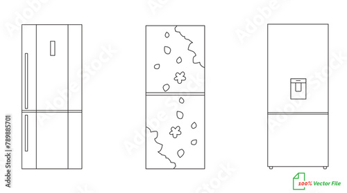 Refrigerator line art vector, icon minimalist illustration design template. Fridge  line art vector illustration. Best fridge outline design. hand drawn cartoon fridges Vector illustration.