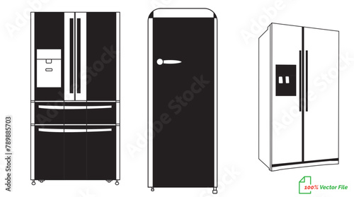 Refrigerator line art vector, icon minimalist illustration design template. Fridge  line art vector illustration. Best fridge outline design. hand drawn cartoon fridges Vector illustration.