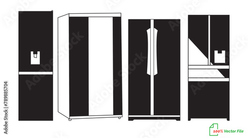 Refrigerator line art vector, icon minimalist illustration design template. Fridge  line art vector illustration. Best fridge outline design. hand drawn cartoon fridges Vector illustration.