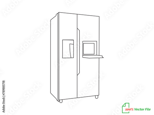 Refrigerator line art vector, icon minimalist illustration design template. Fridge  line art vector illustration. Best fridge outline design. hand drawn cartoon fridges Vector illustration.
