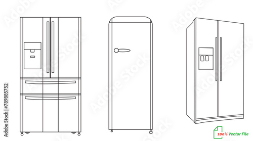 Fridge vector line art. Fridge Element Vector.  Fridge  line art vector illustration. Best fridge outline design. hand drawn cartoon fridges Vector illustration. Random dynamic  fill and line art 
