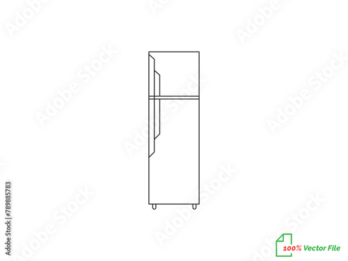 Refrigerator with two doors for food storage. Kitchen electrical equipment. Continuous line drawing. Linear illustration, isolated on white background. Fridge fill and line art vector.
