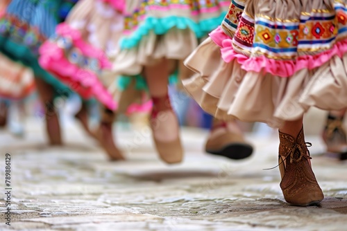 Dancers in colorful skirts at a festival.