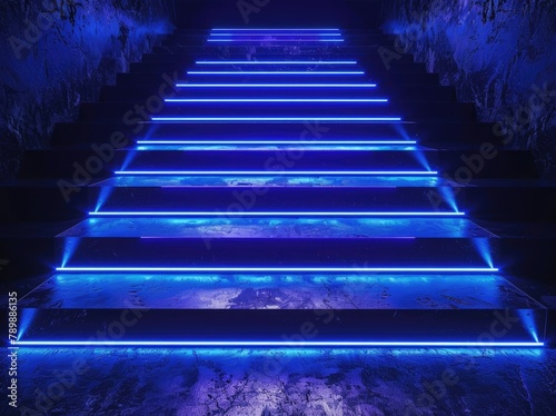 Abstract background with blue neon in stair  © MAXXIMA Graphica