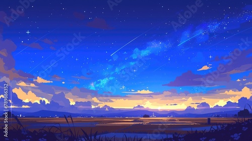 The scene of the Milky Way galaxy appears in a rather flat style