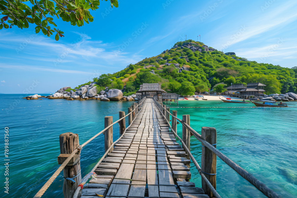 photo wooden bridge at koh nangyuan island