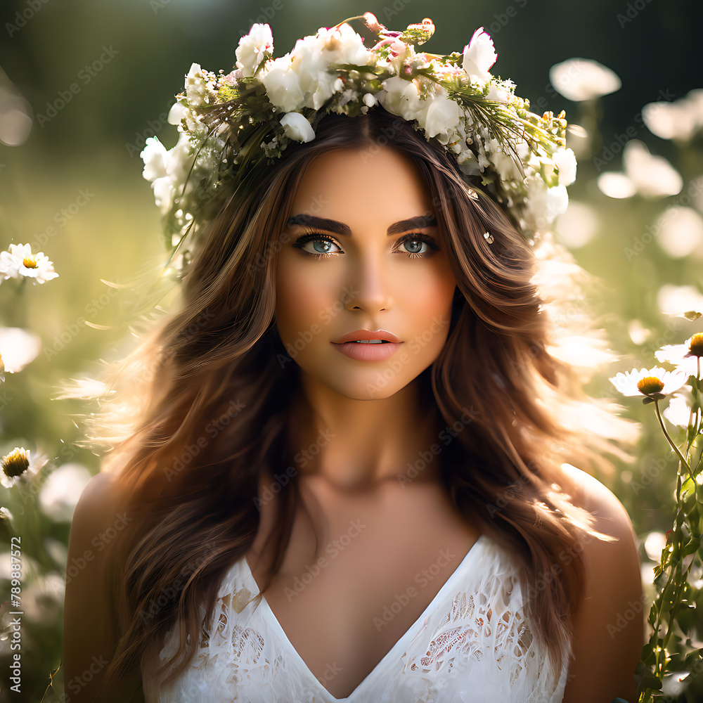 portrait of a girl with a wreath of daisies portrait of a girl with a wreath of daisies