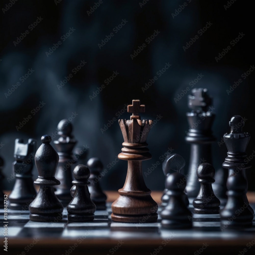 Chess Figures on a Dark Background. Strategic Fog. Epic Chess Game Battle. Chess Game Concept Chess Figures on a Dark Background. Strategic Fog. Epic Chess Game Battle. Chess Game Concept