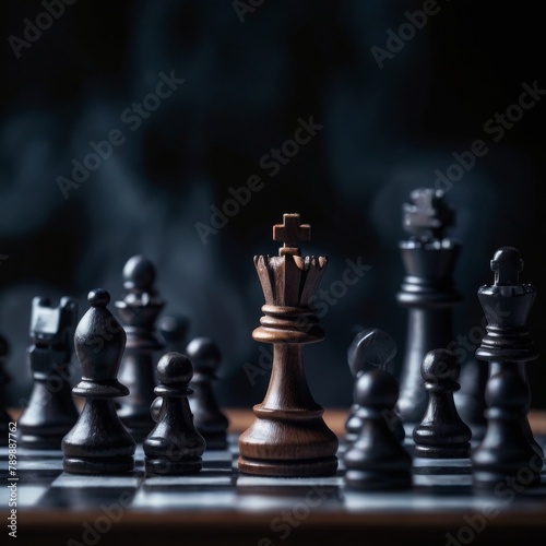 Chess Figures on a Dark Background. Strategic Fog. Epic Chess Game Battle. Chess Game Concept