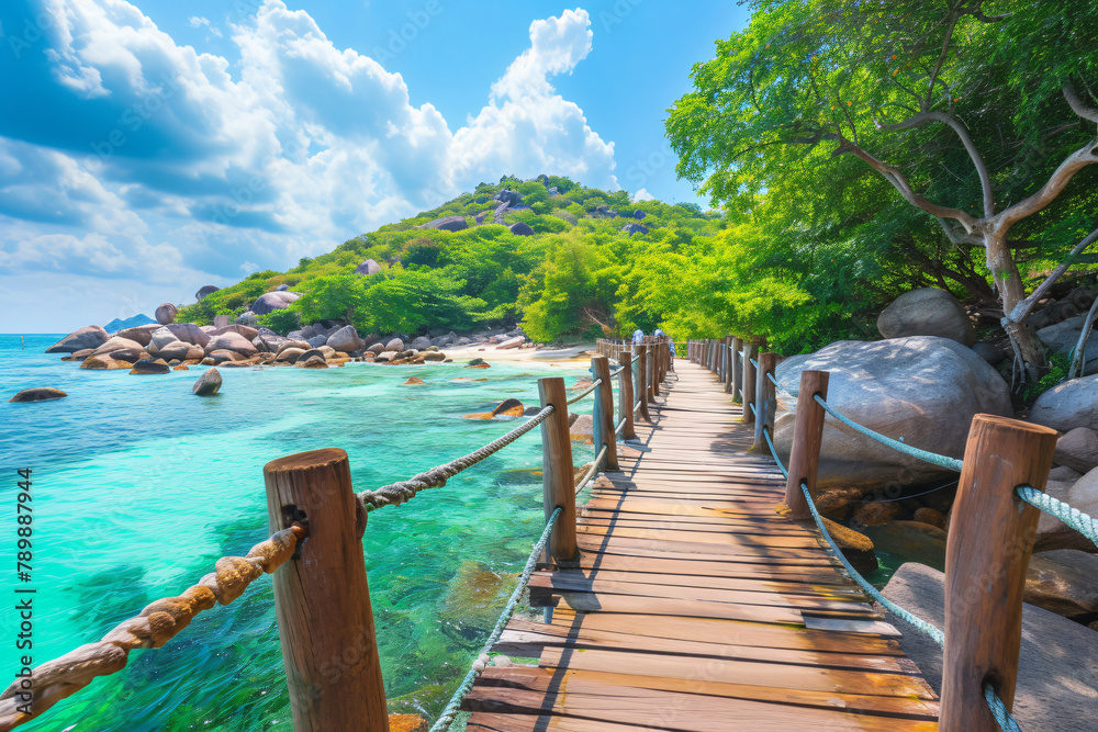 Fototapeta premium photo wooden bridge at koh nangyuan island