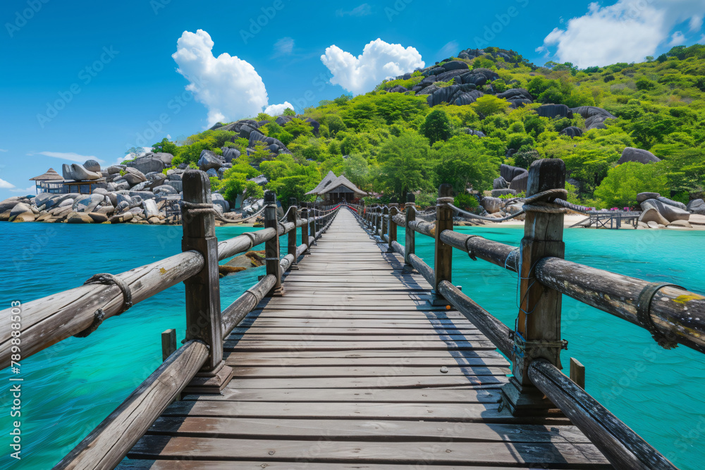 photo wooden bridge at koh nangyuan island