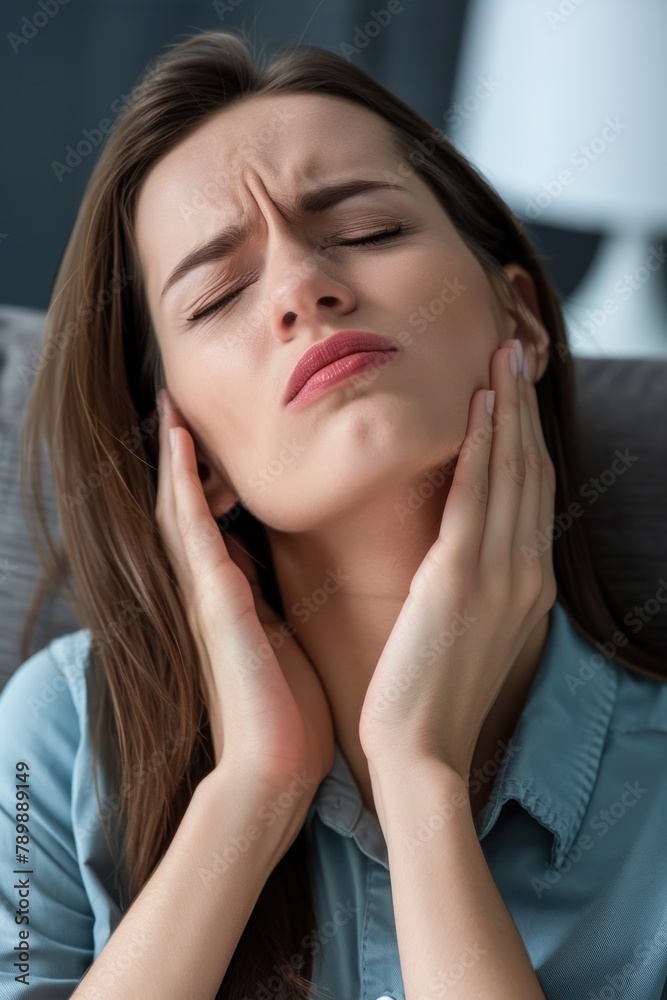 Person is experiencing a sore throat, depicting the discomfort and irritation of a throat ailment, medical attention for soothing relief and recovery, discomfort, colds disease virus bacteria Person is experiencing a sore throat, depicting the discomfort and irritation of a throat ailment, medical attention for soothing relief and recovery, discomfort, colds disease virus bacteria