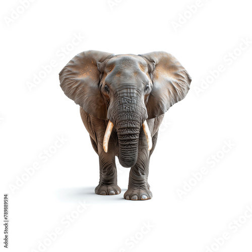 Majestic Elephant With Tusks Standing in Front of White Background. Generative AI