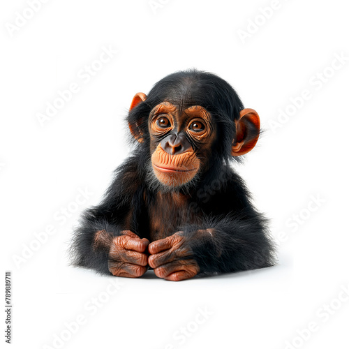 Small Monkey Sitting on Top of White Floor. Generative AI © jul_photolover