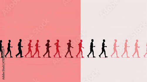 llustration of walkers in red to white gradient, June 5, Global Running Day concept