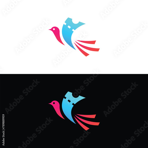 Ticket bird logo design vector. colorful bird logo