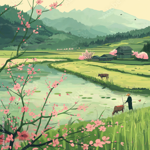 landscape with cows in the background